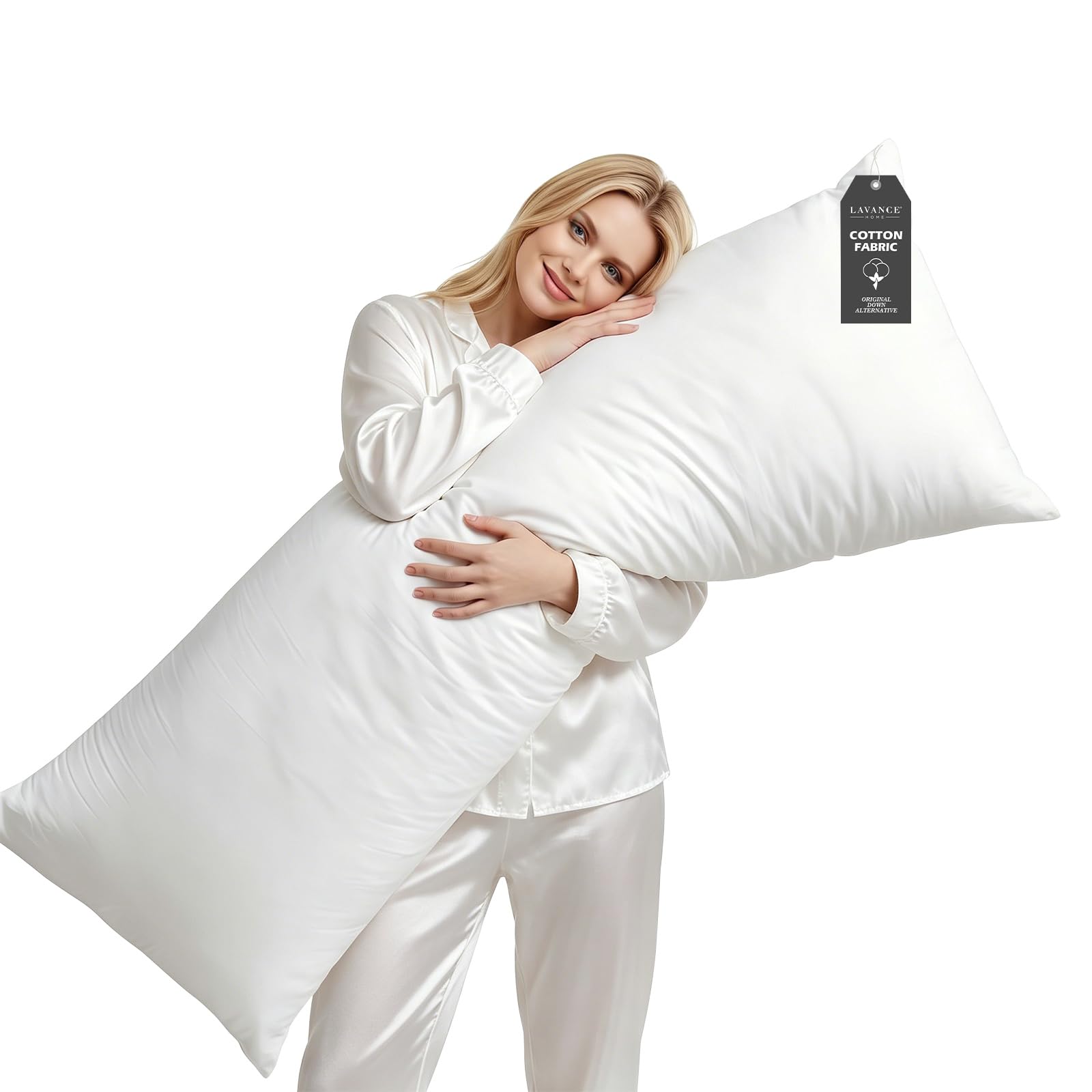 LAVANCE Cotton Cover Body Pillow with Down Alternative filling