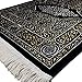 Modefa Turkish Islamic Prayer Mat Muslim Prayer Rug Islam Men Women Chenille with Praying Cap, Beads | Full Kaba Door Swirl Intricate Design (Black)