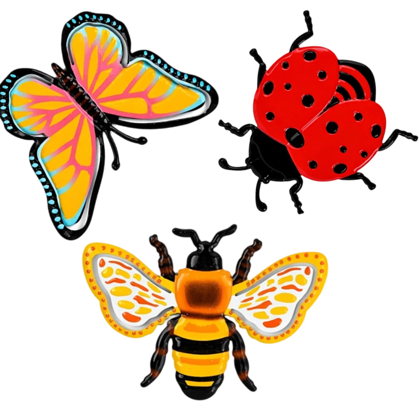 Elovara 3PCS 3D Metal Insect Wall Art Butterfly Bee Ladybird Garden Decor