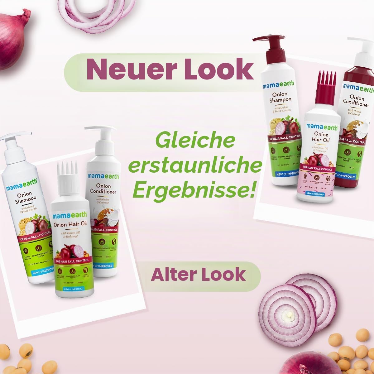 Mamaearth Anti Hair Fall Spa Range: Onion Shampoo 250ml + Onion Conditioner 250ml + Onion Hair Oil 150ml 3 Count