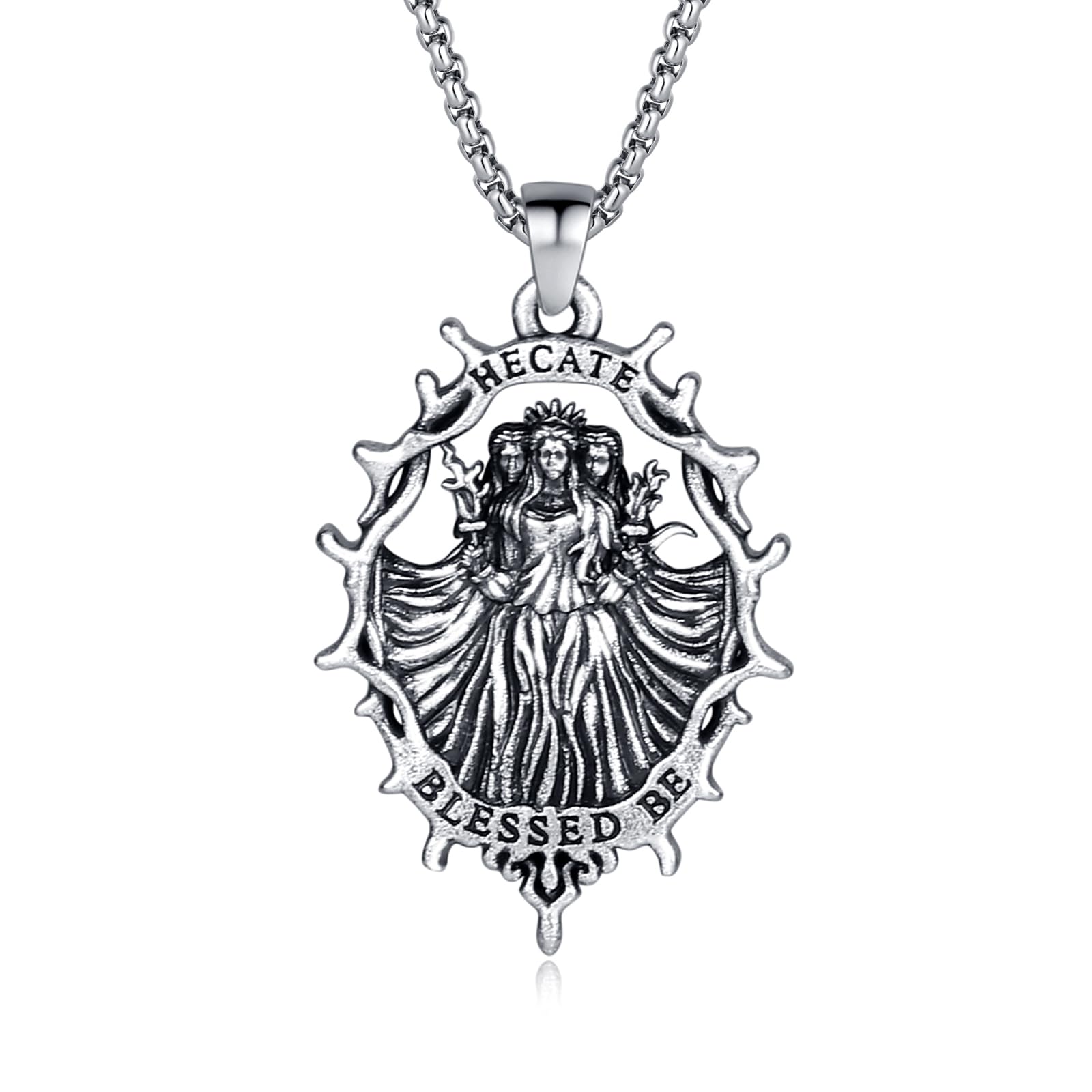 ixluck Hecate Pendant Necklace Hekate Witchcraft Wicca Wiccan Moon Goddess Pagan Amulet Jewelry Gifts for Women Men