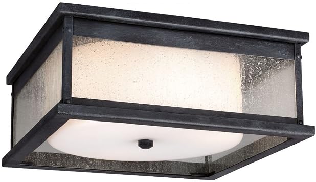 Feiss OL11113DWZ Pediment Outdoor Flush Mount Ceiling Lighting, Bronze, 2-Light 13"W x 6"H 80watts