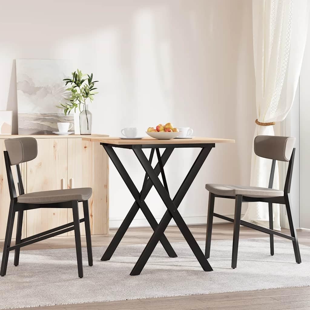 Mesa de comedor con estructura en X, 70 x 70 x 75 cm, madera maciza de pino y acero, mesa cuadrada estable con tablero robusto para alimentos y bebidas