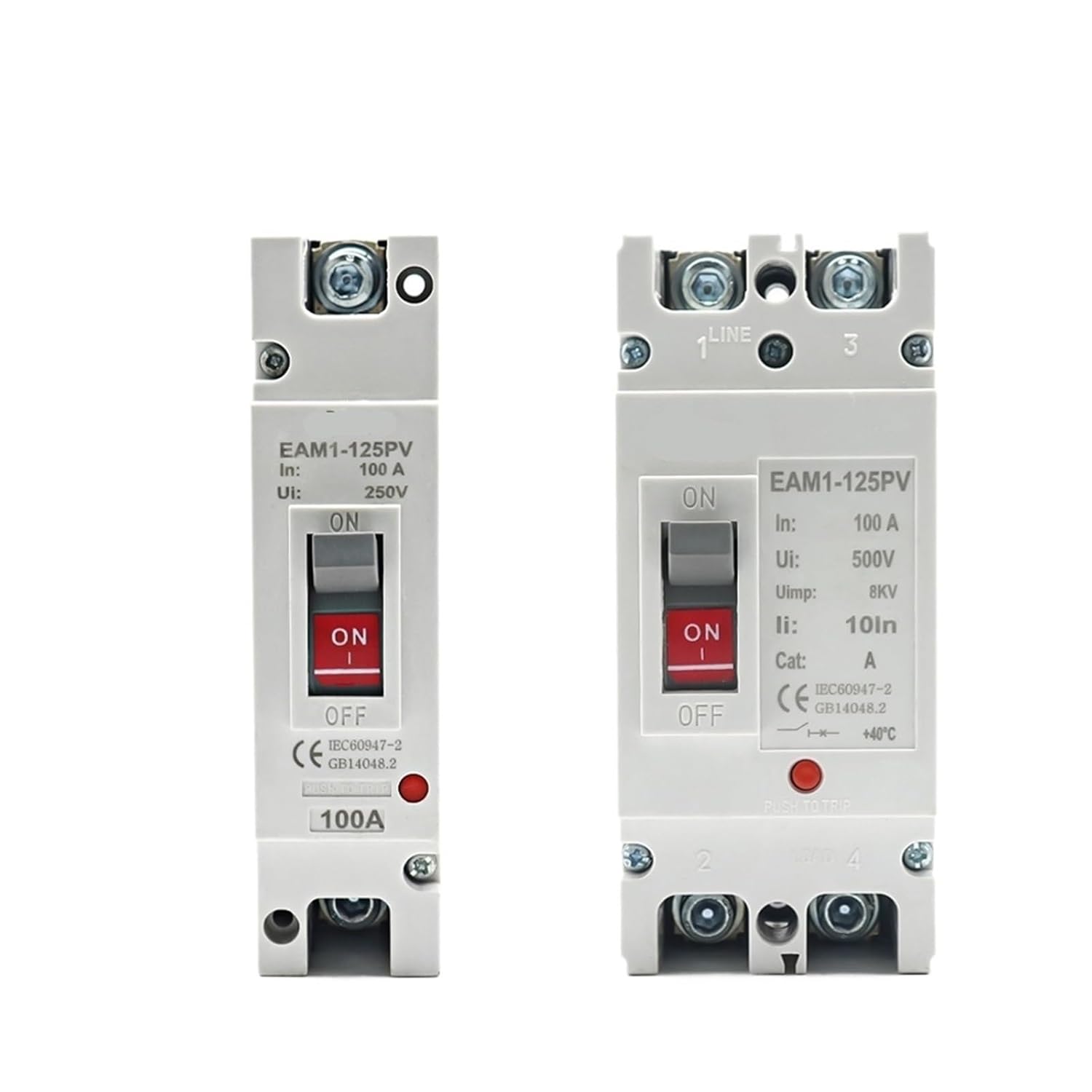 1pcs DC 250V 500V DC Solar Molded Case Circuit Breaker MCCB Overload Protection Switch Protector for Solar Photovoltaic PV 100A 125A(1P,100A)