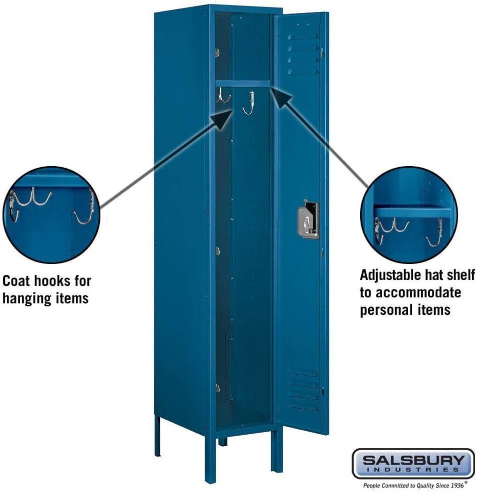 Salsbury Industries 61155BL-U Single Tier 12-Inch Wide 5-Feet High 15-Inch Deep Unassembled Standard Metal Locker, Blue