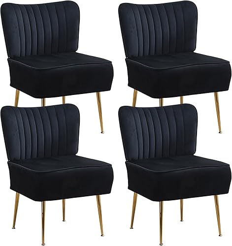 Miniatura 20 de Moderno juego de 3 sillas decorativas de piel sintética, tapizadas, con respaldo de alas sin brazos con patas doradas, cómodo sofá individual, Rojo