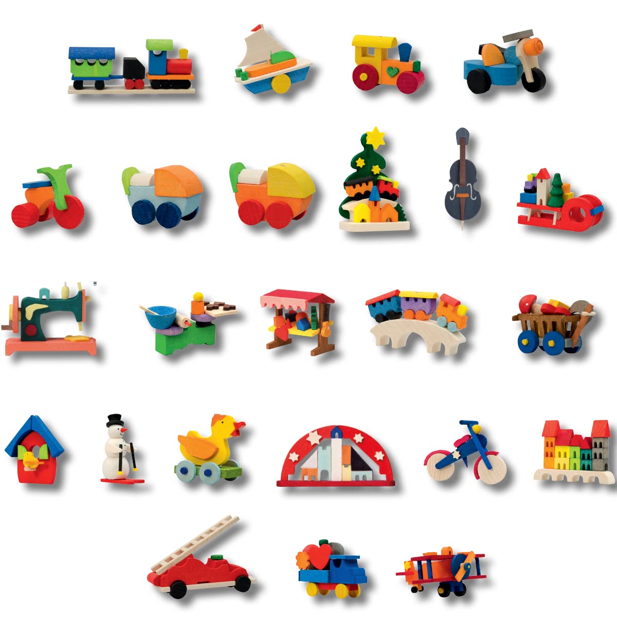 Graupner Holzminiaturen® | Adventskalender-Set 24-teilig Baumschmuck aus Holz | Original Erzgebirgische Holzkunst® | Weihnachtskalender Kinder Sammeln