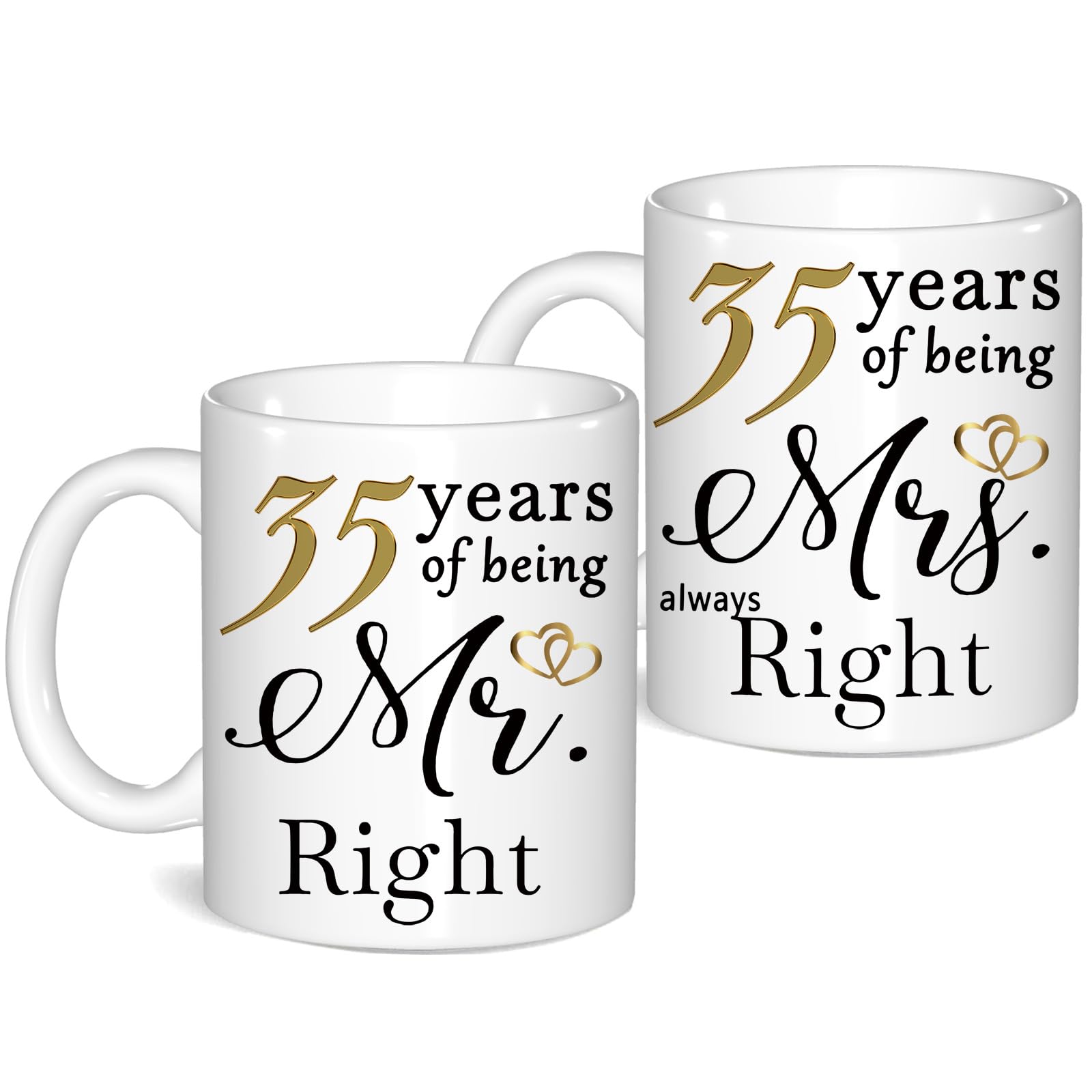 35 Year Anniversary Coffee Mugs Set of 2, 35th Anniversary Wedding Gifts for Wife Husband Parents Grandparents Men Women Him Her, 35 Year Valentines Engagement Couple Cups