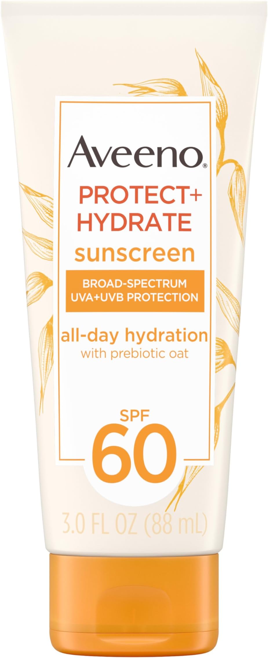 Aveeno Protect + Hydrate Moisturizing Body Sunscreen Lotion with Broad Spectrum SPF 60 & Prebiotic Oat, Weightless & Refreshing Feel, Paraben-Free, Oil-Free, Oxybenzone-Free, 3.0 fl. oz | Moisturizing, Body, Prebiotic Oat, Weightless, Refreshing Feel