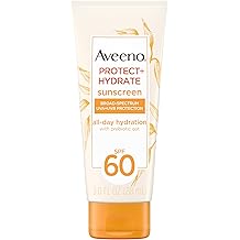 Aveeno Protect + Hydrate Moisturizing Body Sunscreen Lotion with Broad Spectrum SPF 60 &amp; Prebiotic Oat, Weightless &amp; Refreshing Feel, Paraben-Free, Oil-Free, Oxybenzone-Free, 3.0 fl. oz | Moisturizing, Body, Prebiotic Oat, Weightless, Refreshing Feel