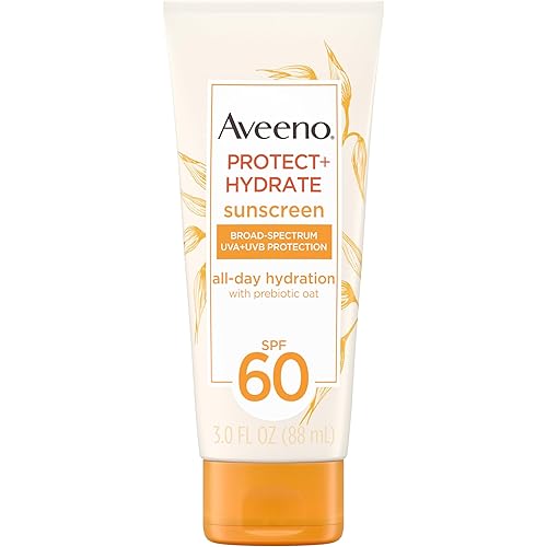 Aveeno Protect + Hydrate Moisturizing Body Sunscreen Lotion with Broad Spectrum SPF 60 & Prebiotic Oat, Weightless & Refreshing Feel, Paraben-Free, Oil-Free, Oxybenzone-Free, 3.0 fl. oz | Moisturizing, Body, Prebiotic Oat, Weightless, Refreshing Feel