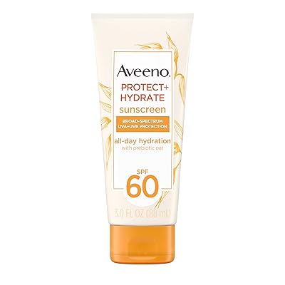 Aveeno Protect + Hydrate Moisturizing Body Sunscreen Lotion with Broad Spectrum SPF 60 & Prebiotic Oat, Weightless & Refreshing Feel, Paraben-Free, Oil-Free, Oxybenzone-Free, 3.0 fl. oz