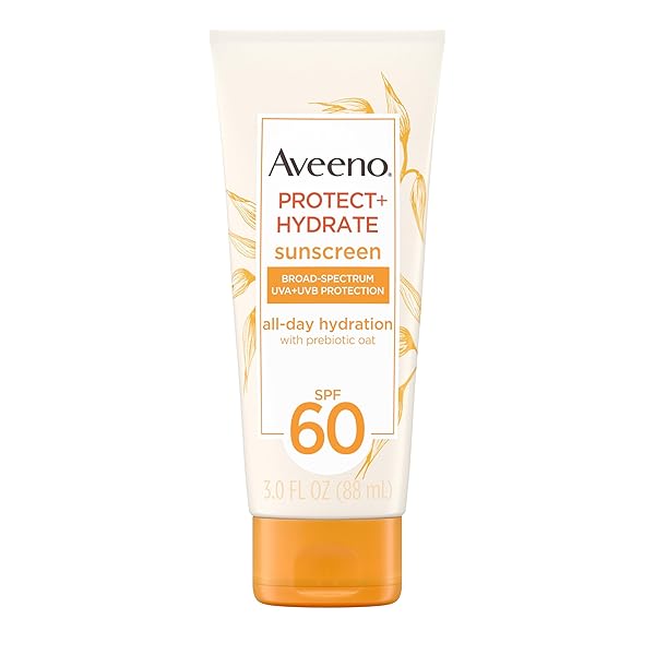 Aveeno Protect + Hydrate Moisturizing Body Sunscreen Lotion with Broad Spectrum SPF 60 & Prebiotic Oat, Weightless & Refreshing Feel, Paraben-Free, Oil-Free, Oxybenzone-Free, 3.0 fl. oz