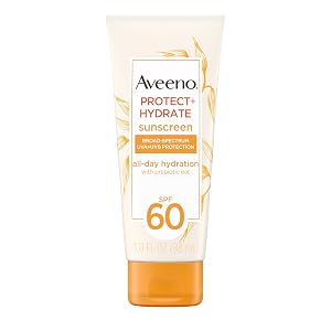 Aveeno Protect Hydrate Moisturizing Body Sunscreen Lotion with Broad Spectrum SPF 60 Prebiotic Oat Weightless Refreshing Feel Paraben-Free
