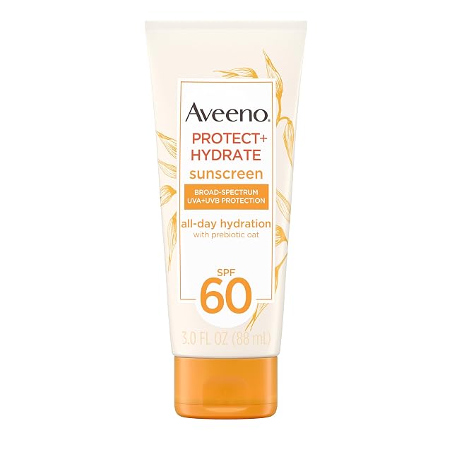 Aveeno Protect Hydrate Moisturizing Body Sunscreen Lotion with Broad Spectrum SPF 60 Prebiotic Oat Weightless Refreshing Feel Paraben-Free