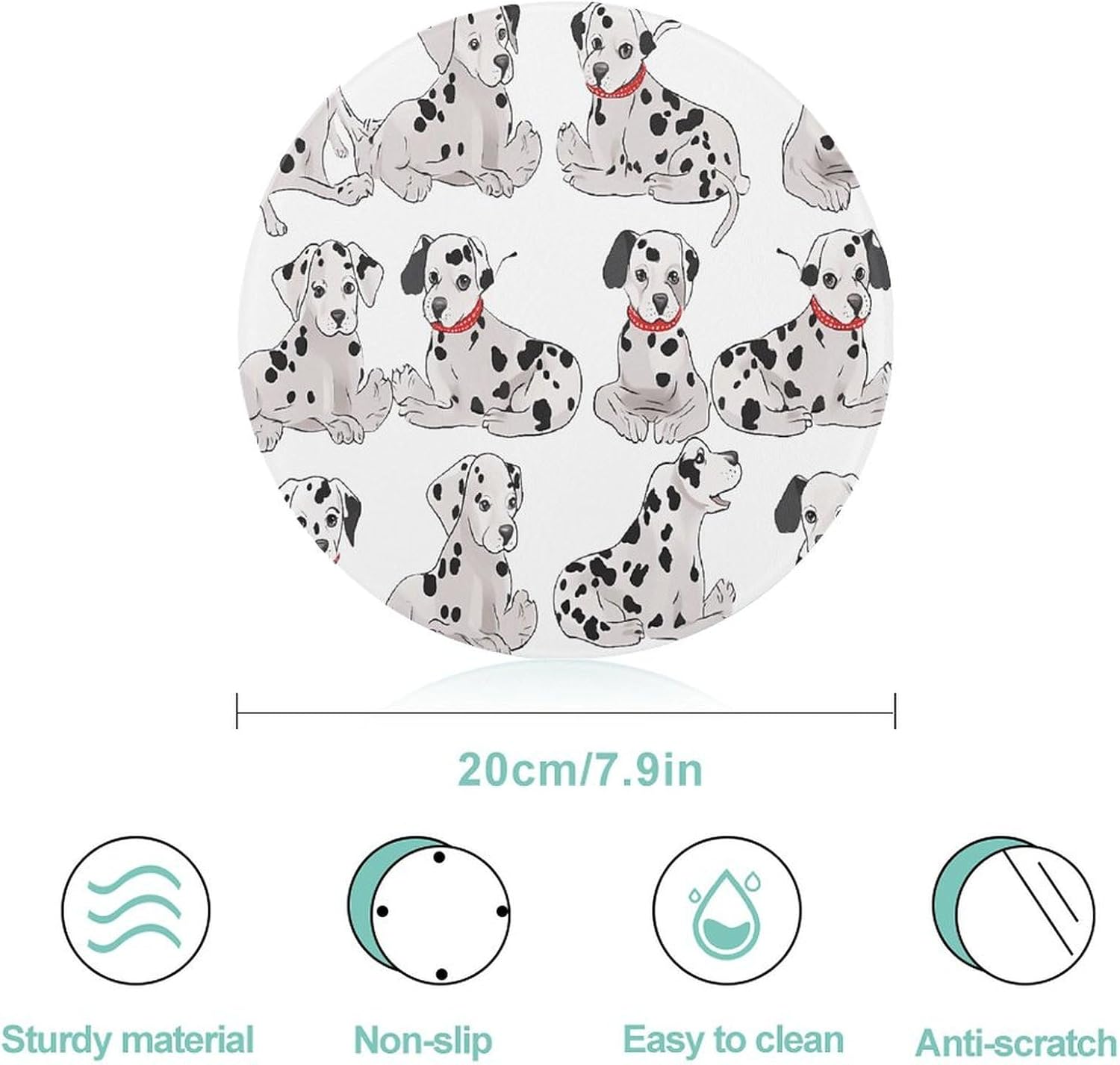 Cute Dalmatian Chopping Block Tempered Glass Cutting Board Mats Round Countertop Cutting Boards Small Charcuterie Boards Bar Cheese Board Snack Tray