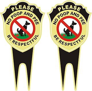 2 Pack No Dog Poop Signs for Yard - Double Sided Aluminum No Pooping Sign with Stake 12" x 6" - Please Be Respectful, No Dog Poop and Pee Stop Dogs from Pooping/Peeing On Your Lawn/Garden