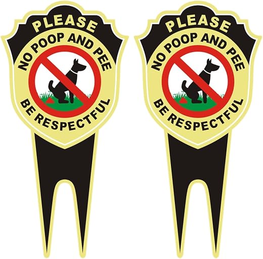 2 Pack No Dog Poop Signs for Yard - Double Sided Aluminum No Pooping Sign with Stake 12" x 6" - Please Be Respectful, No Dog Poop and Pee Stop Dogs from Pooping/Peeing On Your Lawn/Garden