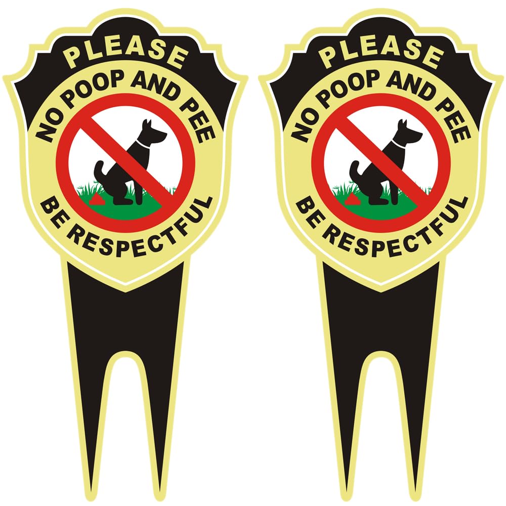 Photo 1 of No Dog Poop Signs for Yard - Double Sided Aluminum No Pooping Sign with Stake 12" x 6" - Please Be Respectful, No Dog Poop and Pee Stop Dogs from Pooping/Peeing On Your Lawn/Garden