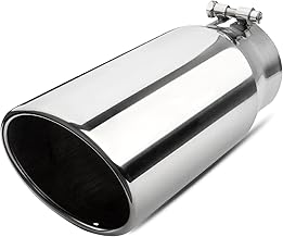4 inch Inlet Exhaust Tip, 5" Outlet 12" Overall Length Stainless Steel Exhaust Tail Pipe, Bolt-On, Rolled Edge, Slant Sleek Angle Cut, Polished Tailpipe, Silvery