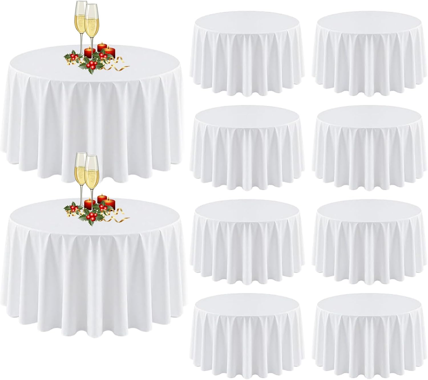 10 Pack White Round Tablecloths, 120 Inch Stain Resistant and Wrinkle Polyester Fabric, Washable Table Clothes Cover for Kitchen Dining, Wedding, Reception Banquet, Birthday Party, Buffet Restaurant