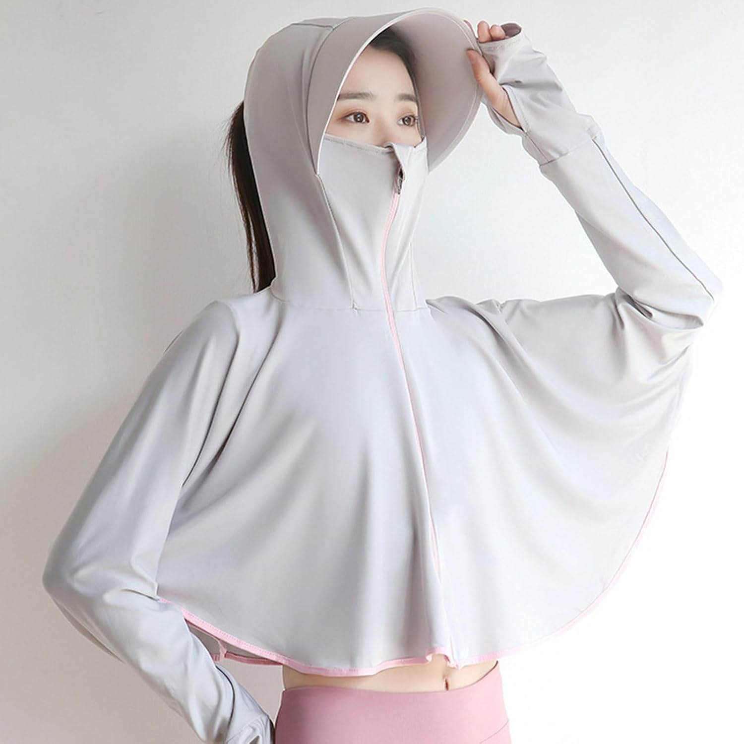 Greensen Ice Silk Sun Protection Hoodie, Lightweight Breathable Cooling Jacket with Extended Brim for Outdoor Activities, Hiking, Running, Biking (Grey)