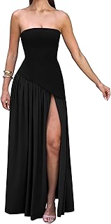 Women's Elegant Strapless High Split A Line Flowy Party Cocktail Maxi Dress