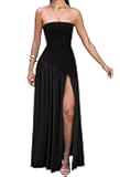 Memoriesea Women's Elegant Strapless High Split A Line Flowy Party Cocktail Maxi Dress