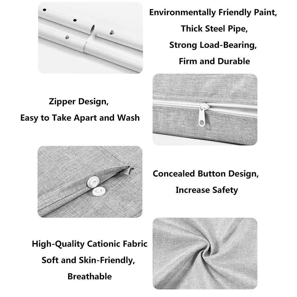 Barrera de Cama Niños Anticaída, Barandilla de Seguridad Infantil para Camas de Niños y adultos, con Cremallera Extraíble y Lavable, Ajustables en Altura, 50 60 100 150 180 200cm, Verde Gris Rosa