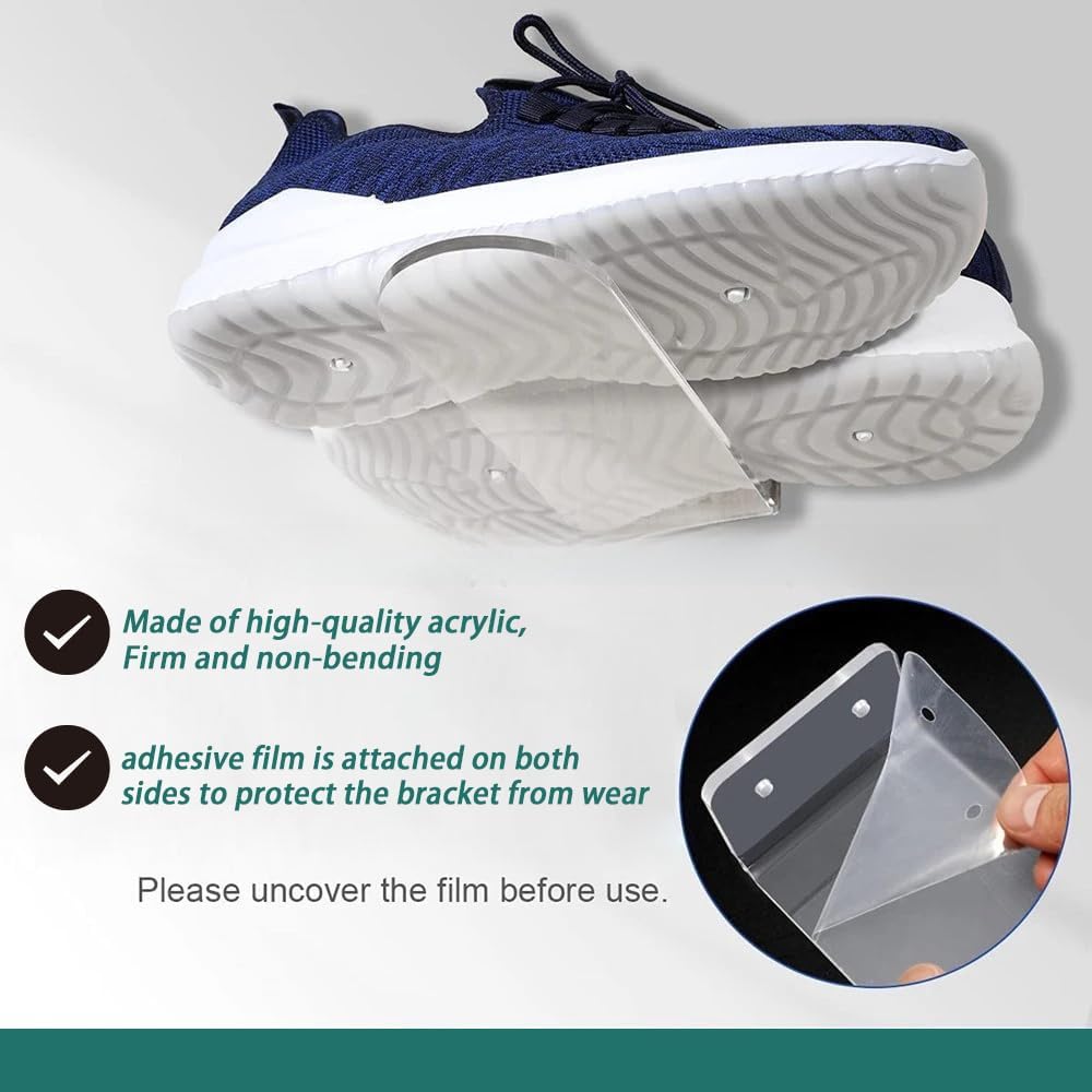 6 pcs Upgraded Acrylic wall mounted shoe rack, Acrylic shoe shelf for wall, Durable 5mm Thick Design, Holds Up to 5 lb, Perfect for Entryway, Bedroom Decor - Stylish Transparent Display Rack for Shoes