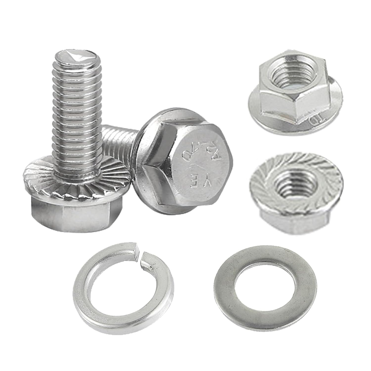 12 Sets Flanged Hex Head Bolts Kits Flange Hexagon Screws and Nuts Flat and Lock Washers 316 Stainless Steel Metric Bolt Assortment Fully Threaded Silver M12x50mm-12pcs