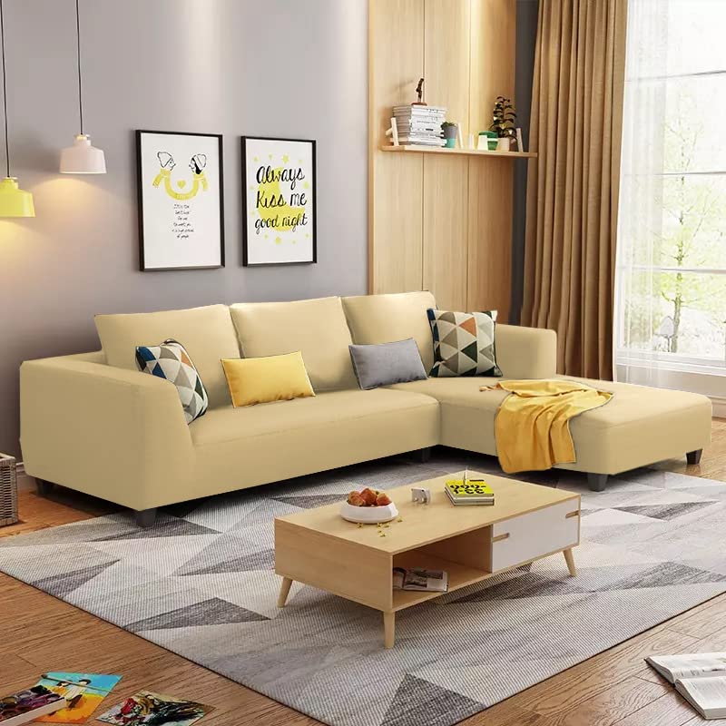 Image of Galib RHS 4 Seater L Shape Sofa Set for Living Room (Cream) Premium Fabric