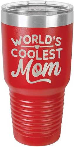 WORLDS COOLEST MOM RED Vaso de bebida de 30 oz con pajita Taza de viaje grabada con láser con citas divertidas Comparar con Yeti Rambler Idea de