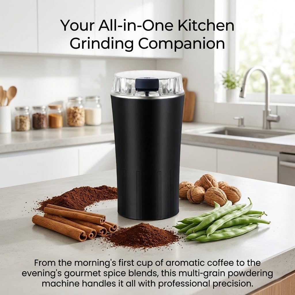 Household Superfine Grinder, Multi-Grain Powdering Machine Electric, 300W High Power Coffee and Spice Grinder with Stainless Steel Blades for Herbs, Nuts, Seeds, Grains (Black)