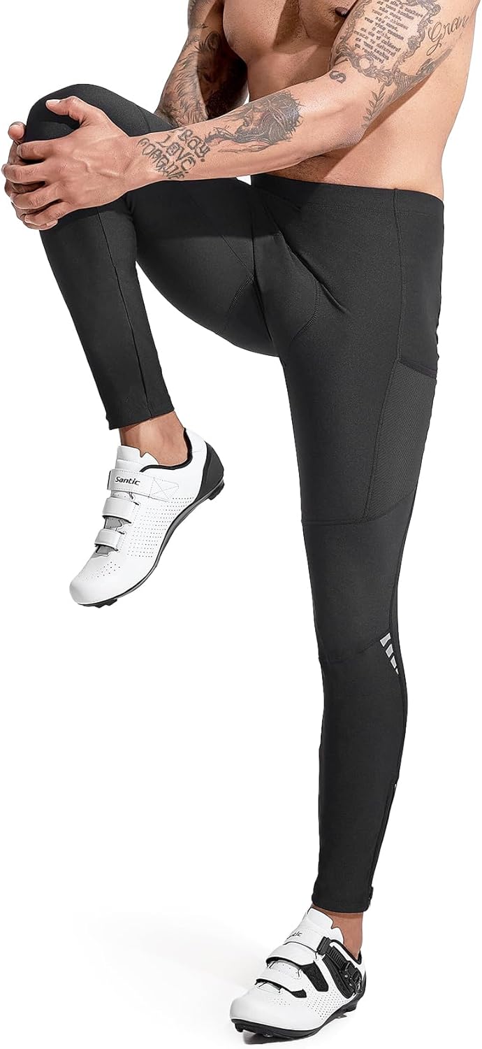 Santic Men's Cycling Pants Padded Thermal Mountain Bike Tights Cold Weather Fleece Biking Leggings Riding Pants - Image 5