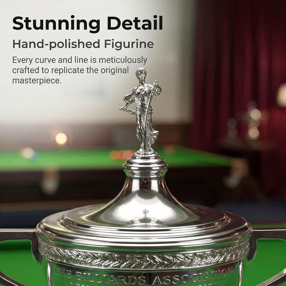 Replica del Trofeo del Campionato di Snooker, Coppa da Torneo in Metallo Argentato da 40 cm per Collezionisti, Appassionati di Biliardo, Sala Giochi, Bar, Club e Decorazione per Ufficio