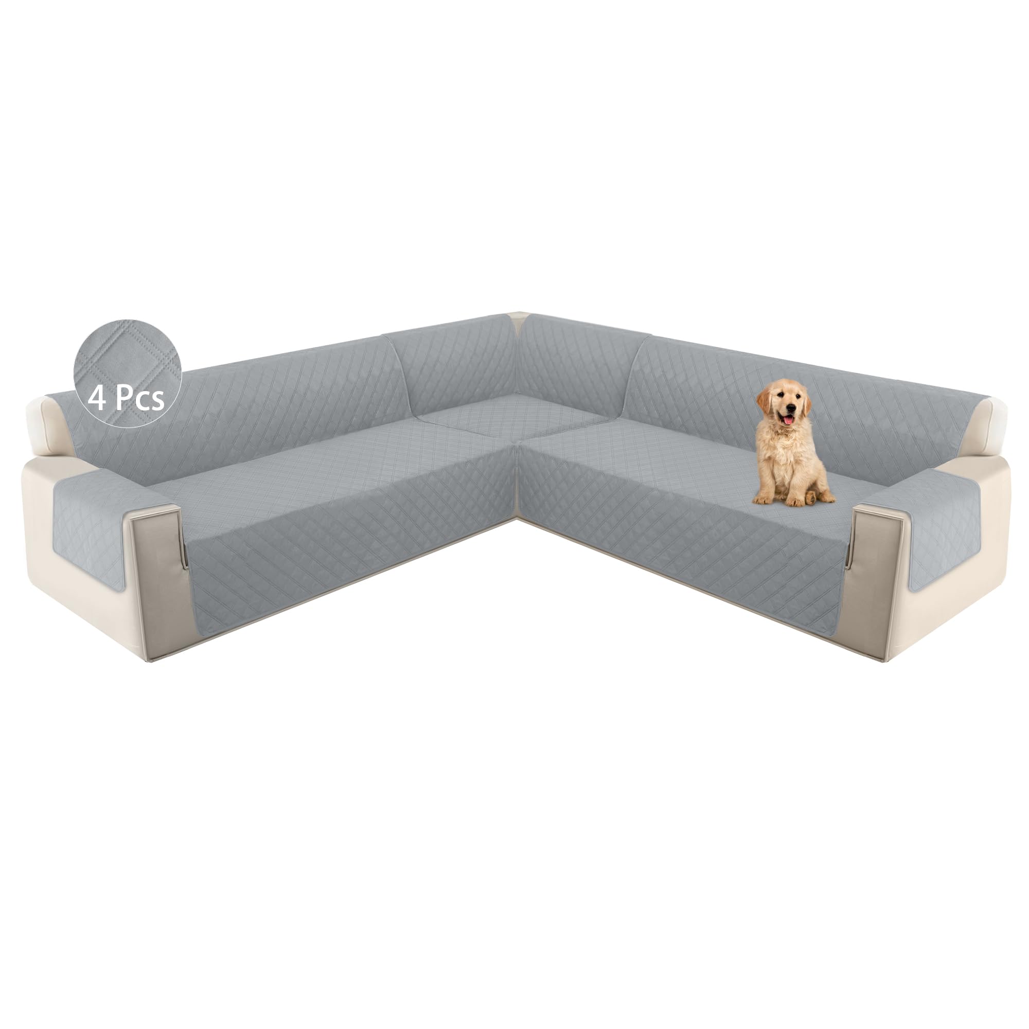 Amazon.com: HDCAXKJ L Shape Couch Cover Sectional Sofa Cover 4 Pcs ...