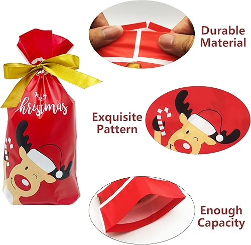 Miniatura 7 de AouEtnay 50 bolsas de dulces de Navidad, bolsas con cordón para suministros de fiesta de Navidad
