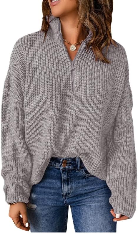 EVALESS Quarter Zip Sweaters for Women Waffle Kint Long Sleeve Pullover Sweater Business Casual Outfits