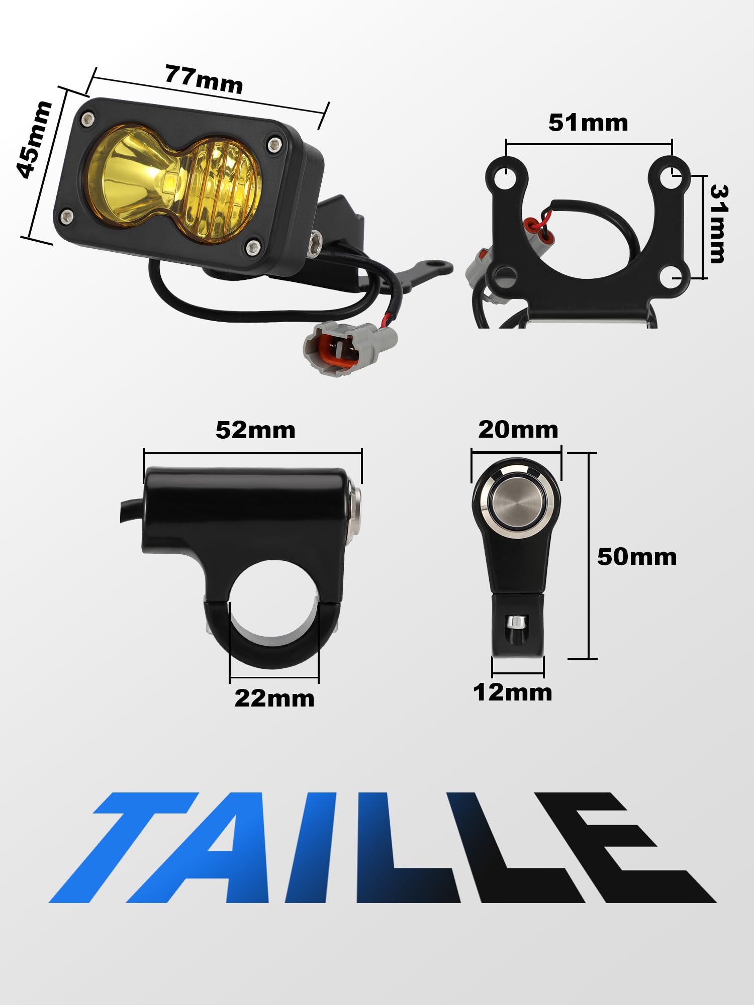Phare Moto avec Interrupteur pour Talaria Sting R MX4 MX3 Dirt Bike Jaune | Éclairage Jaune, Interrupteur Inclus, Usage Moto Électrique, Lumière pour Talaria Sting R MX4 MX3