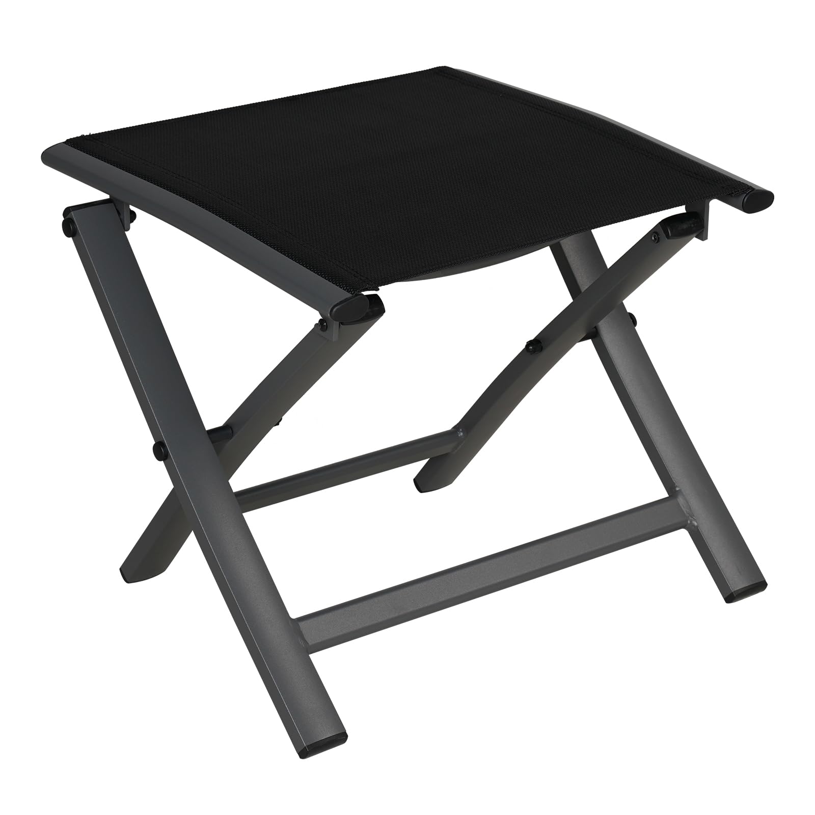 Grand patio Sgabello Poggiapiedi Pieghevole con Gambe in Alluminio, Multifunzionale Sgabellino, Piccolo Moderno Appoggia Piedi, Resistente Sgabello per Giardino, Salotto, Nero 40 x 41 x 45cm