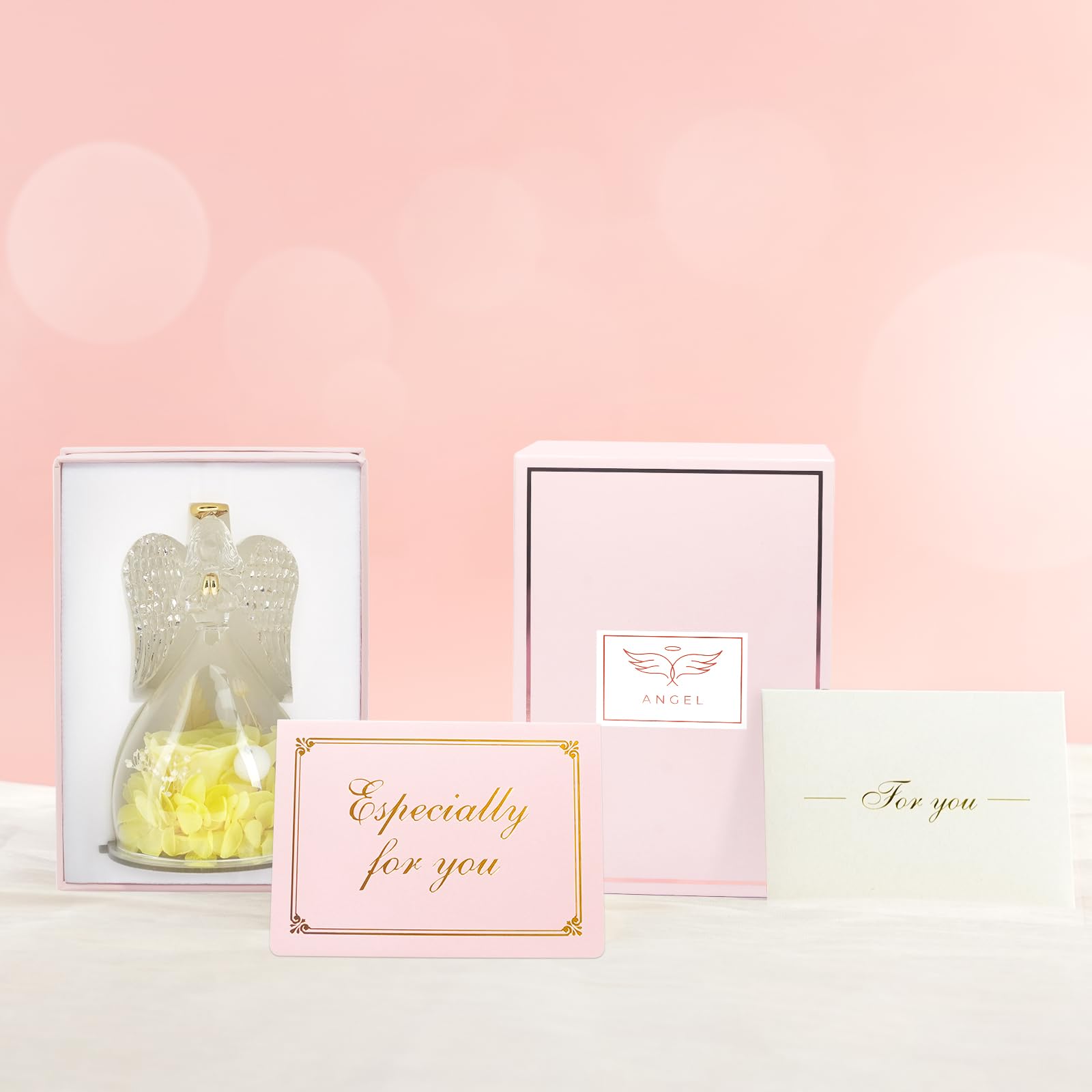 Sunia Rosa Eterna Regalos Originales para Mujer, Flores Preservadas Regalo Madre, Flore Eterna con Figura Ángel Regalo Cumpleaños Mujer Mama Abuela, Regalos Navidad San Valentin Dia de la Madre