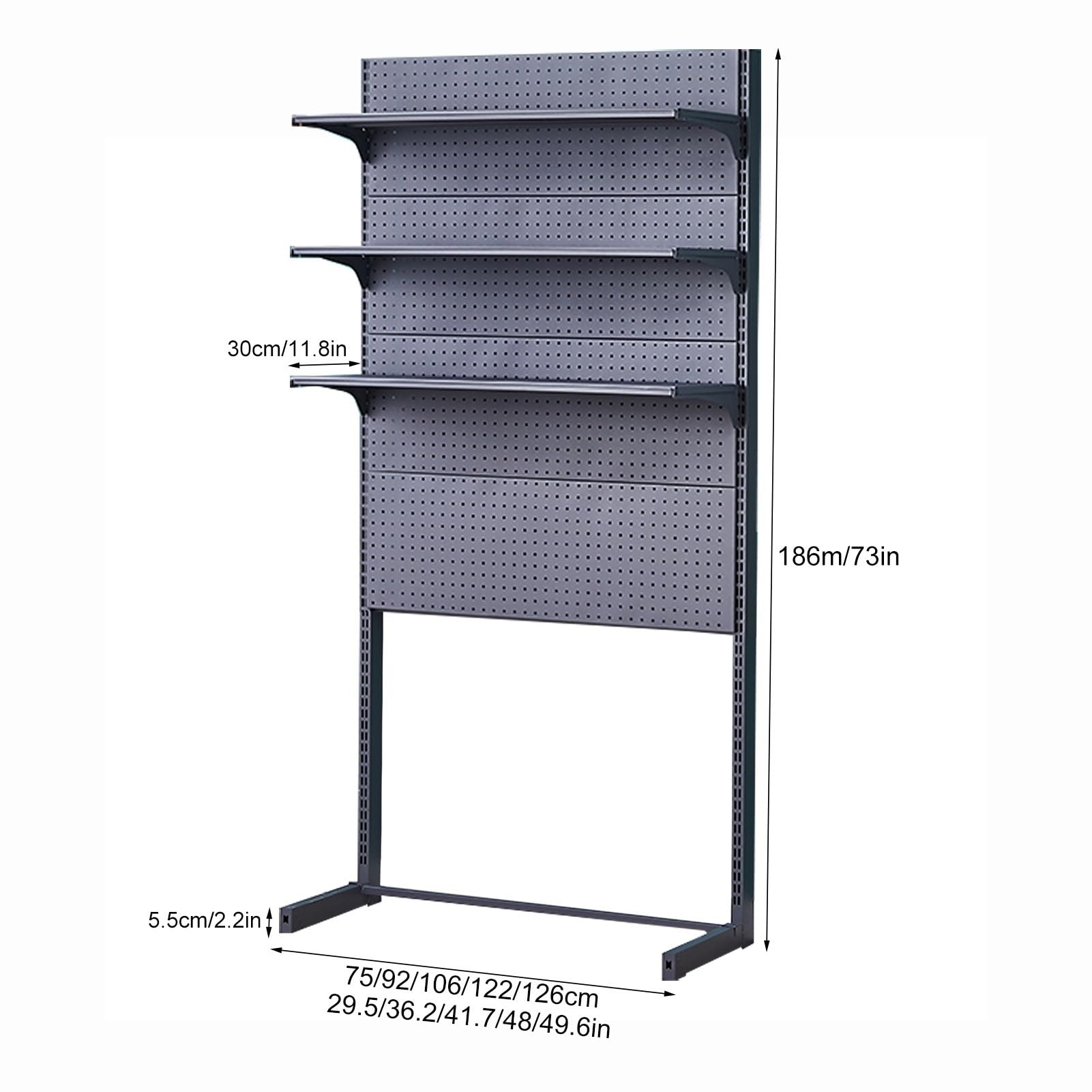 Pegboard da Scrivania, Ripiani Regolabili in Altezza, Pannello Porta Attrezzi Autoportanti, Pannello Forato Metallo, Pannello Portautensili Grandi(Grigio,106x186cm/41.7 * 73in)