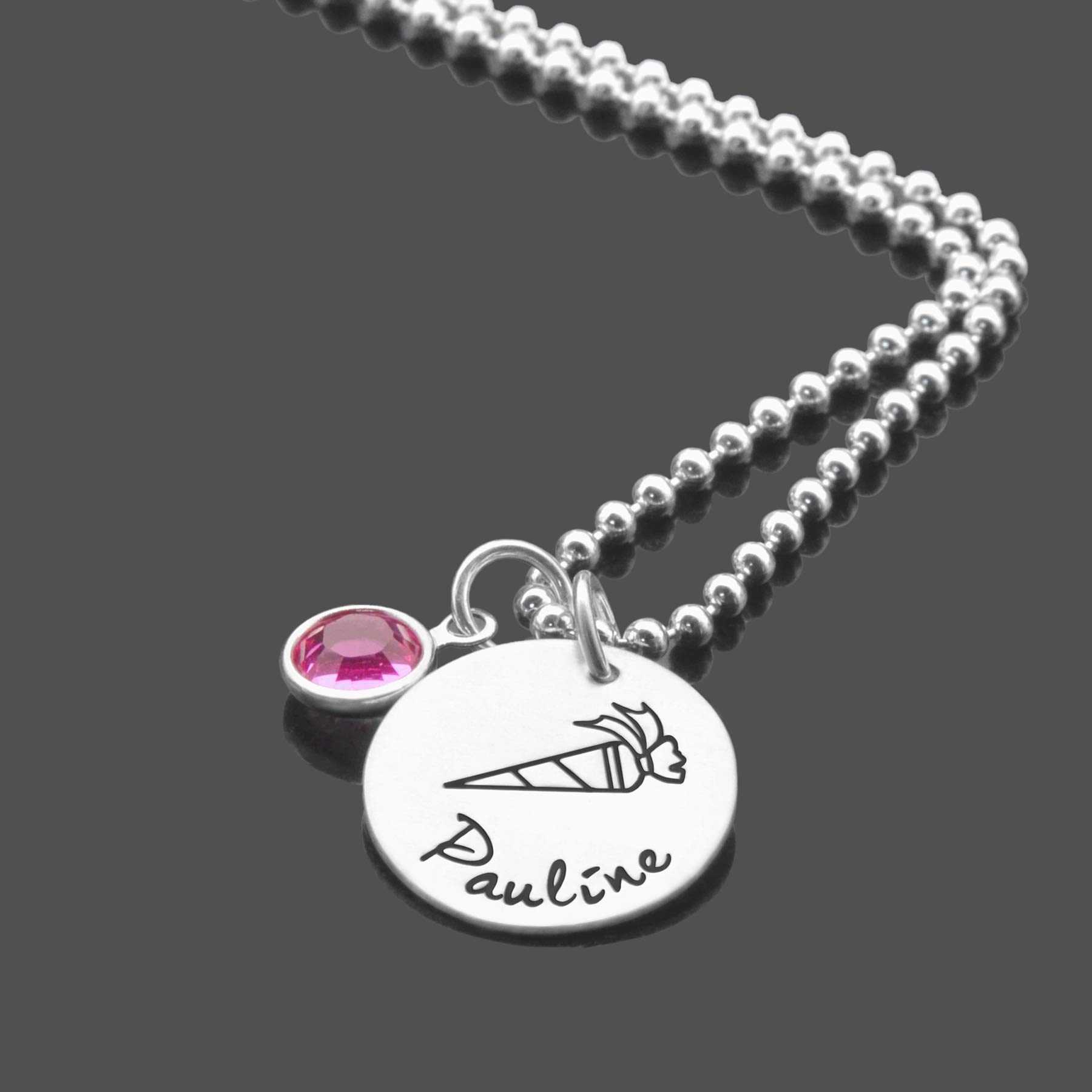 Geschenk Einschulung Schulbeginn personalisiert Mädchen Schmuck Gravur MEINE SCHULTÜTE 925 Silber Namenskette mit Zuckertüte zum Schulanfang erster 1. 1ter Schultag
