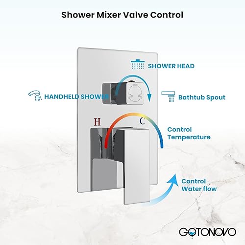 Miniatura 6 de gotonovo Duchas de lujo de 3 funciones para baño, montaje en pared, cabezal de ducha de 10 pulgadas, sistema de ducha con boquilla de bañera, cuerpo