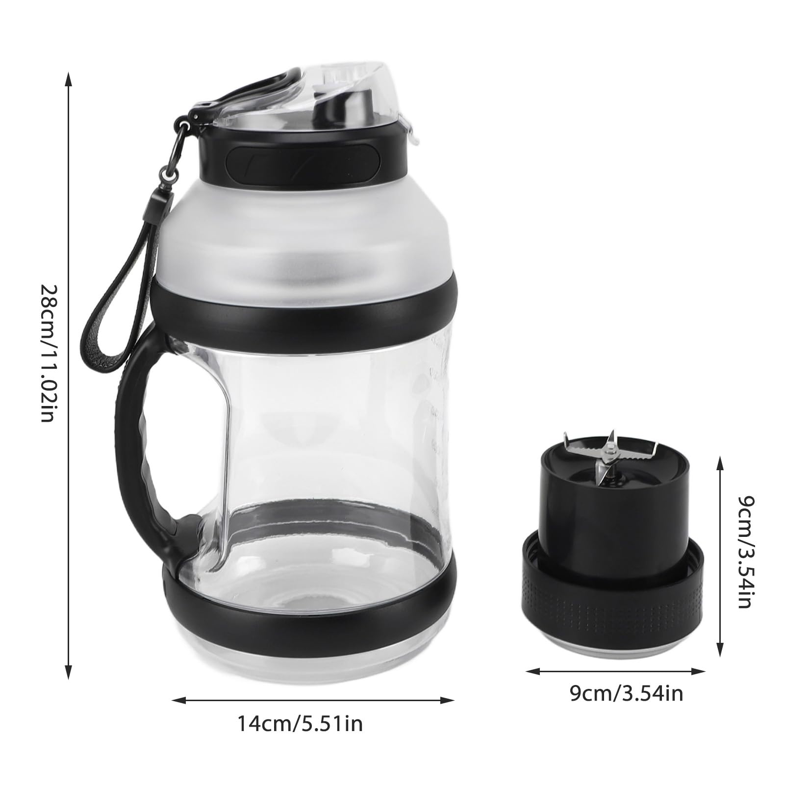 FTVOGUE Frullatore Portatile da 2L 18000 Giri/min Ricaricabile USB per Frullati e Smoothie (BLACK)