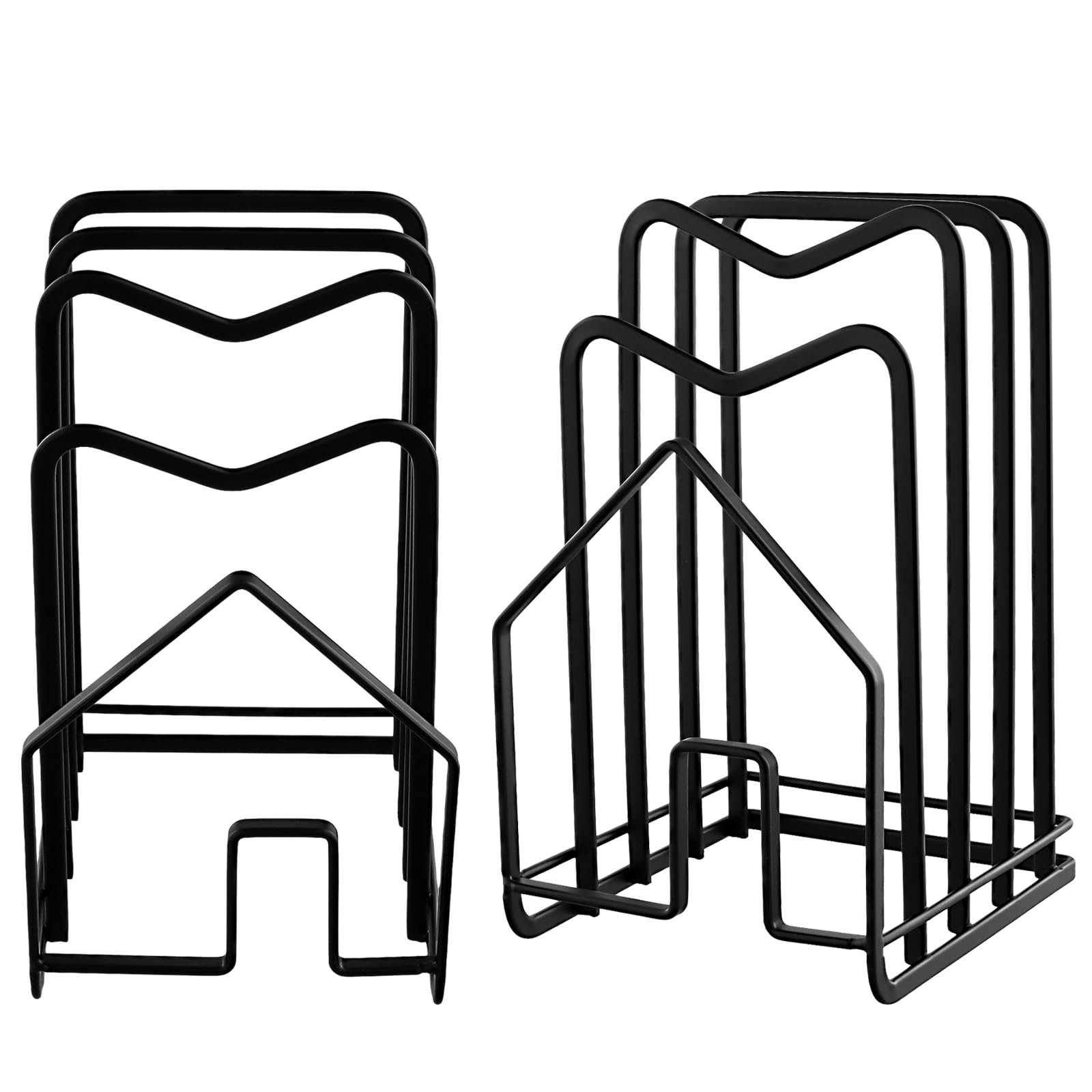FUNSUEI 2 taglieri, tagliere in metallo, supporto per scaffali con 4 scomparti, colore nero, supporto per tagliere da cucina, tagliere, ciotola, coperchio per pentola