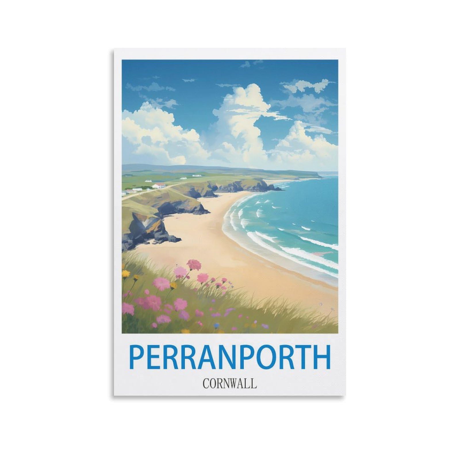 Zhilijing Unframe-Style Perranporth Cornwall Vintage Travel Posters 08X12inch(20X30cm) Decorative Painting Canvas Wall Posters And Art Picture Print Modern Family Bedroom Decor Posters