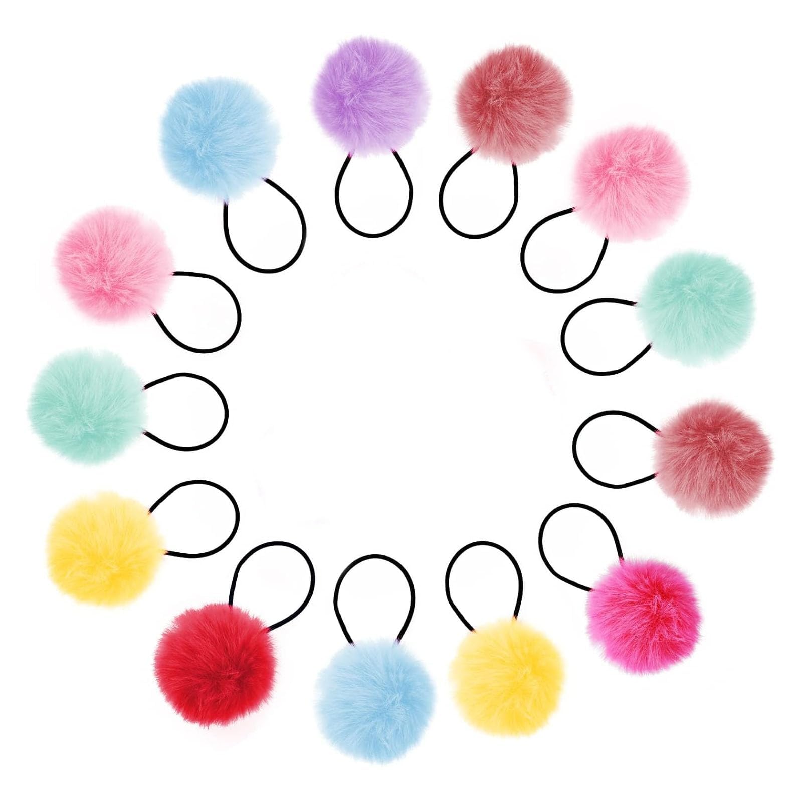10 Pcs Pom Pom Hair Ties - Elastic Hair Bobbles Fluffy Ponytail Holder Girls Headbands Baby Hair Scrunchie Ponytail Holder