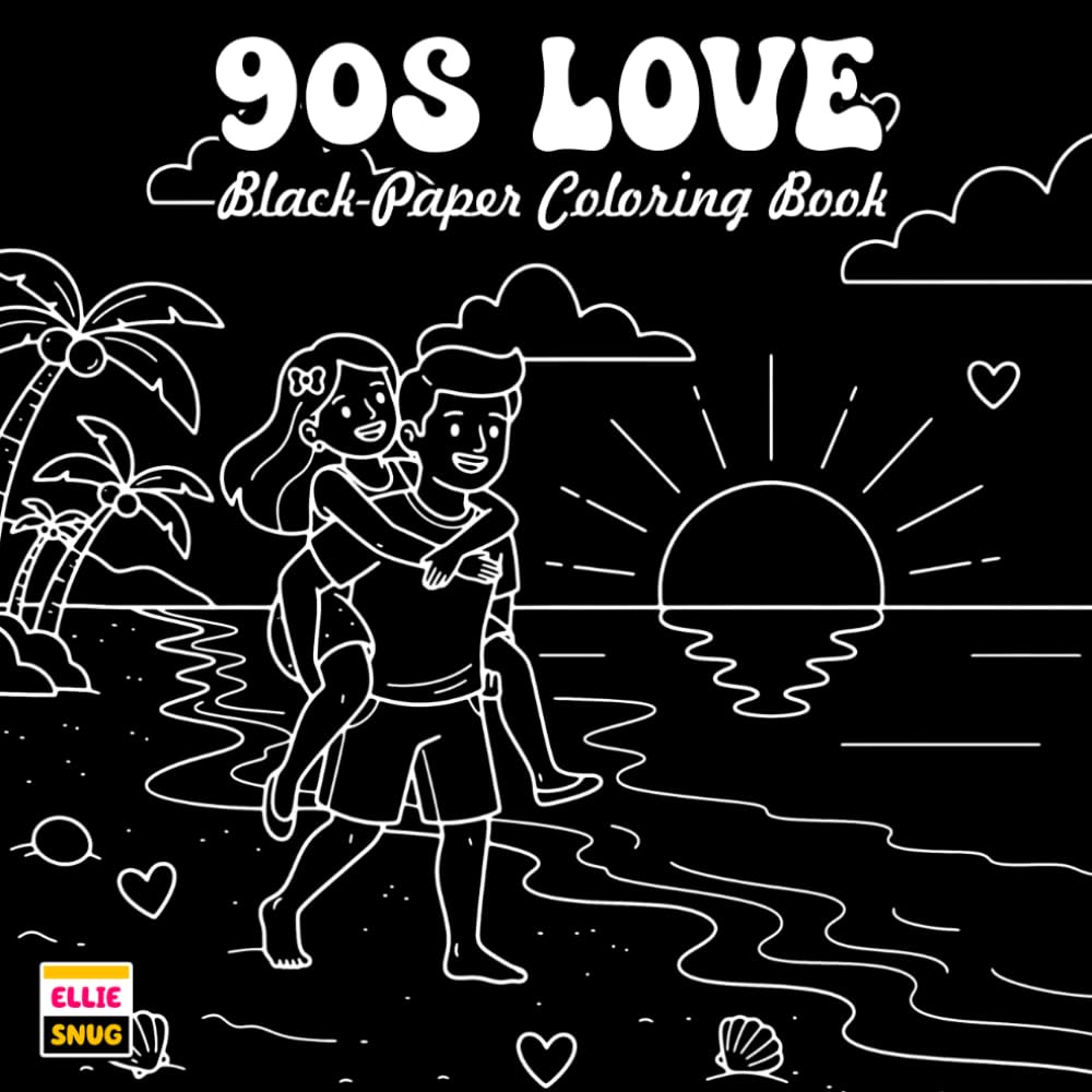 90s Love Black Paper Coloring Book: Sweet Retro Love Scenes with Dark Background Pages, Cozy Moments, and Classic 90s Romance